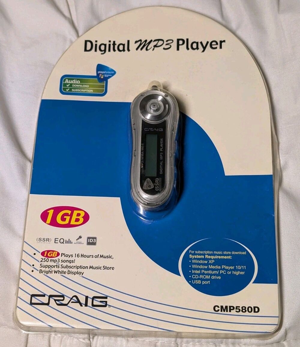 Vintage Craig 1GB Digital MP3 player With LCD White Backlight Display Open Box